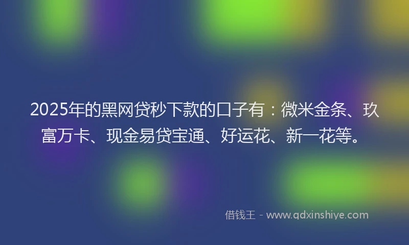2025年的黑网贷秒下款的口子有：微米金条、玖富万卡、现金易贷宝通、好运花、新一花等。