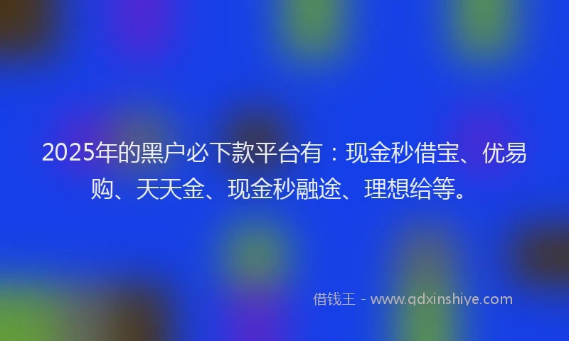 2025年的黑户必下款平台有：现金秒借宝、优易购、天天金、现金秒融途、理想给等。