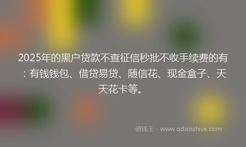2025年的黑户贷款不查征信秒批不收手续费的有：有钱钱包、借贷易贷、随信花、现金盒子、天天花卡等。