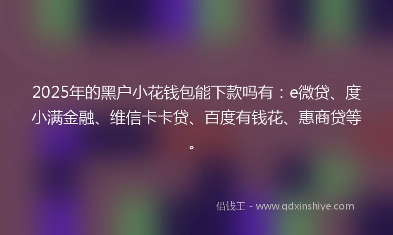 2025年的黑户小花钱包能下款吗有：e微贷、度小满金融、维信卡卡贷、百度有钱花、惠商贷等。