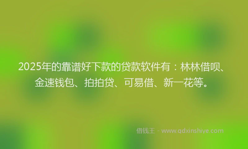 2025年的靠谱好下款的贷款软件有：林林借呗、金速钱包、拍拍贷、可易借、新一花等。