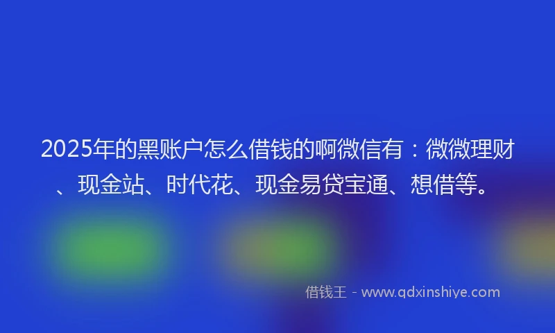 2025年的黑账户怎么借钱的啊微信有：微微理财、现金站、时代花、现金易贷宝通、想借等。