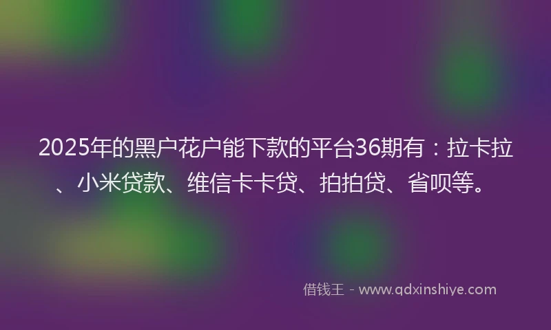 2025年的黑户花户能下款的平台36期有：拉卡拉、小米贷款、维信卡卡贷、拍拍贷、省呗等。