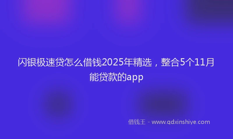 闪银极速贷怎么借钱2025年精选，整合5个11月能贷款的app