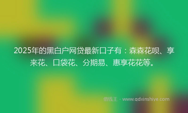 2025年的黑白户网贷最新口子有：森森花呗、享来花、口袋花、分期易、惠享花花等。