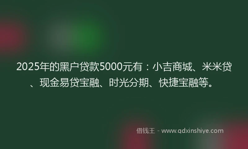 2025年的黑户贷款5000元有：小吉商城、米米贷、现金易贷宝融、时光分期、快捷宝融等。