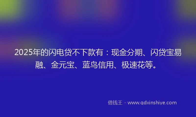 2025年的闪电贷不下款有：现金分期、闪贷宝易融、金元宝、蓝鸟信用、极速花等。