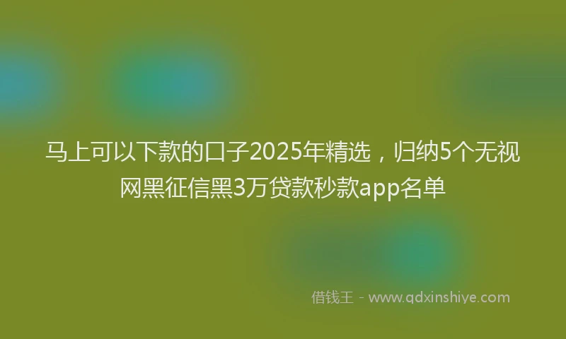 马上可以下款的口子2025年精选，归纳5个无视网黑征信黑3万贷款秒款app名单
