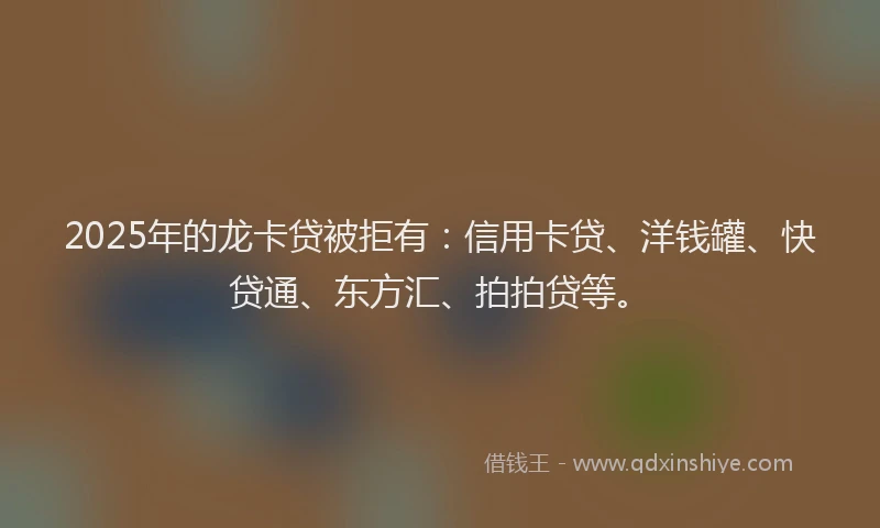 2025年的龙卡贷被拒有：信用卡贷、洋钱罐、快贷通、东方汇、拍拍贷等。