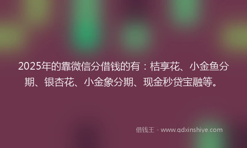2025年的靠微信分借钱的有:桔享花、小金鱼分期、银杏花、小金象分期、现金秒贷宝融等。