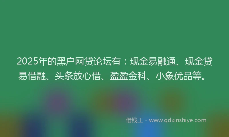 2025年的黑户网贷论坛有：现金易融通、现金贷易借融、头条放心借、盈盈金科、小象优品等。