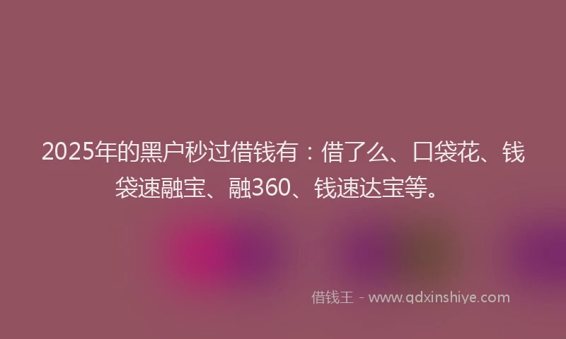 2025年的黑户秒过借钱有：借了么、口袋花、钱袋速融宝、融360、钱速达宝等。
