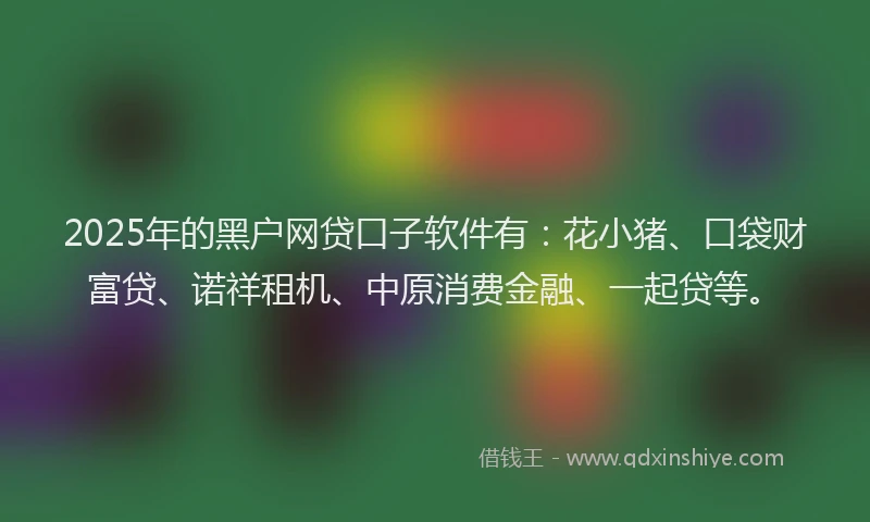 2025年的黑户网贷口子软件有：花小猪、口袋财富贷、诺祥租机、中原消费金融、一起贷等。