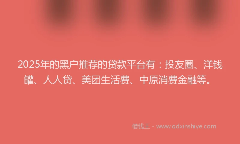 2025年的黑户推荐的贷款平台有：投友圈、洋钱罐、人人贷、美团生活费、中原消费金融等。