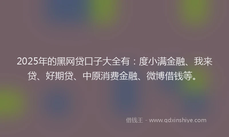 2025年的黑网贷口子大全有：度小满金融、我来贷、好期贷、中原消费金融、微博借钱等。