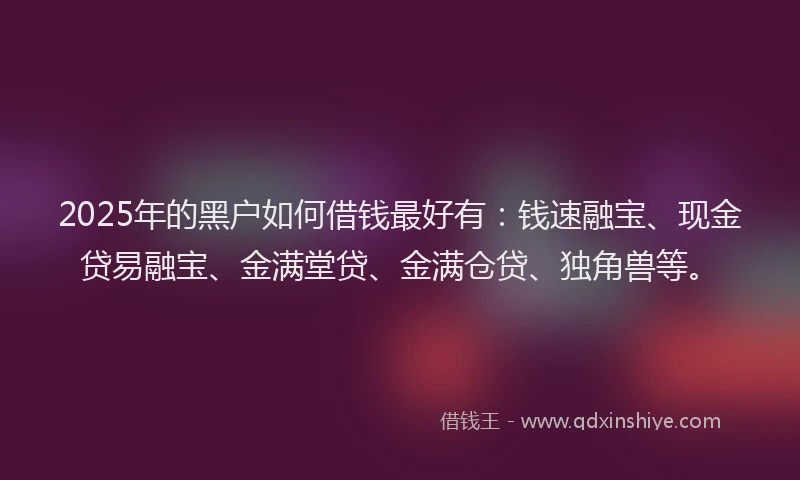 2025年的黑户如何借钱最好有：钱速融宝、现金贷易融宝、金满堂贷、金满仓贷、独角兽等。