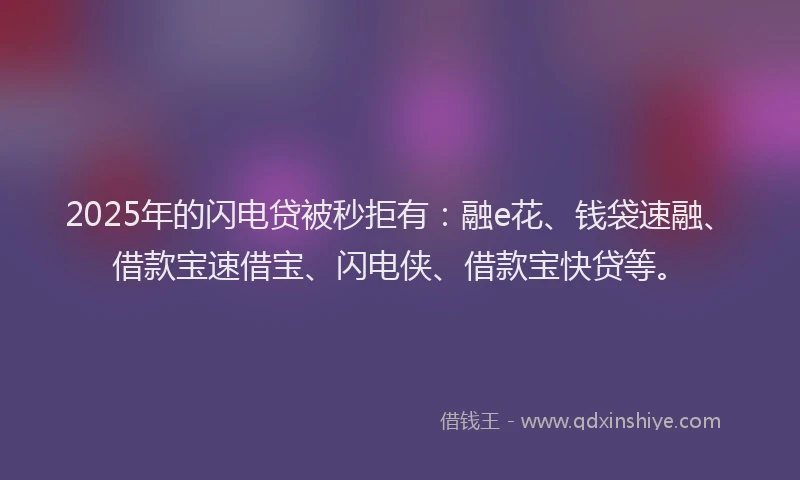 2025年的闪电贷被秒拒有：融e花、钱袋速融、借款宝速借宝、闪电侠、借款宝快贷等。