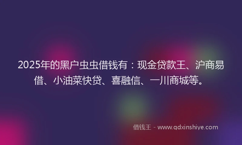 2025年的黑户虫虫借钱有：现金贷款王、沪商易借、小油菜快贷、喜融信、一川商城等。