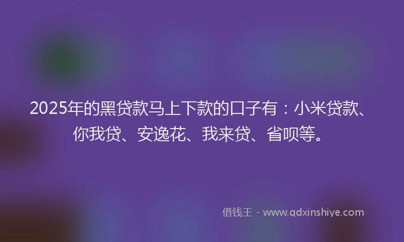 2025年的黑贷款马上下款的口子有：小米贷款、你我贷、安逸花、我来贷、省呗等。
