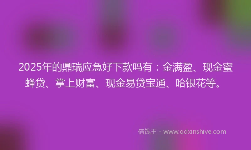 2025年的鼎瑞应急好下款吗有：金满盈、现金蜜蜂贷、掌上财富、现金易贷宝通、哈银花等。
