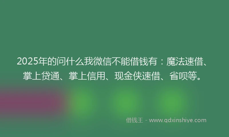 2025年的问什么我微信不能借钱有:魔法速借、掌上贷通、掌上信用、现金侠速借、省呗等。