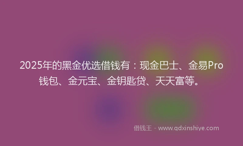 2025年的黑金优选借钱有：现金巴士、金易Pro钱包、金元宝、金钥匙贷、天天富等。