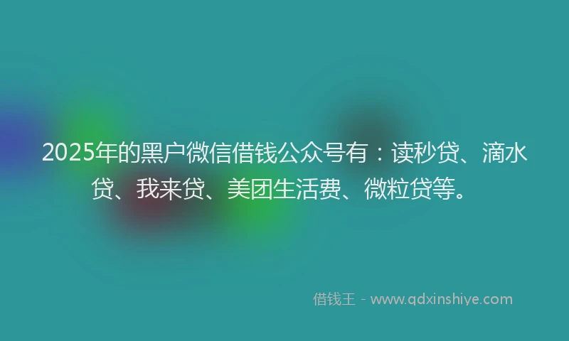 2025年的黑户微信借钱公众号有：读秒贷、滴水贷、我来贷、美团生活费、微粒贷等。