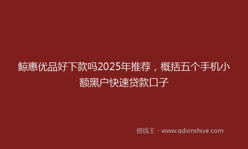 鲸惠优品好下款吗2025年推荐，概括五个手机小额黑户快速贷款口子