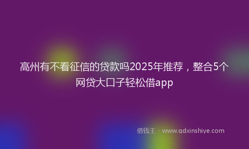高州有不看征信的贷款吗2025年推荐，整合5个网贷大口子轻松借app