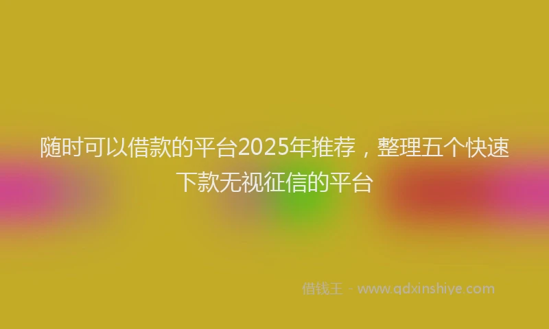 随时可以借款的平台2025年推荐，整理五个快速下款无视征信的平台
