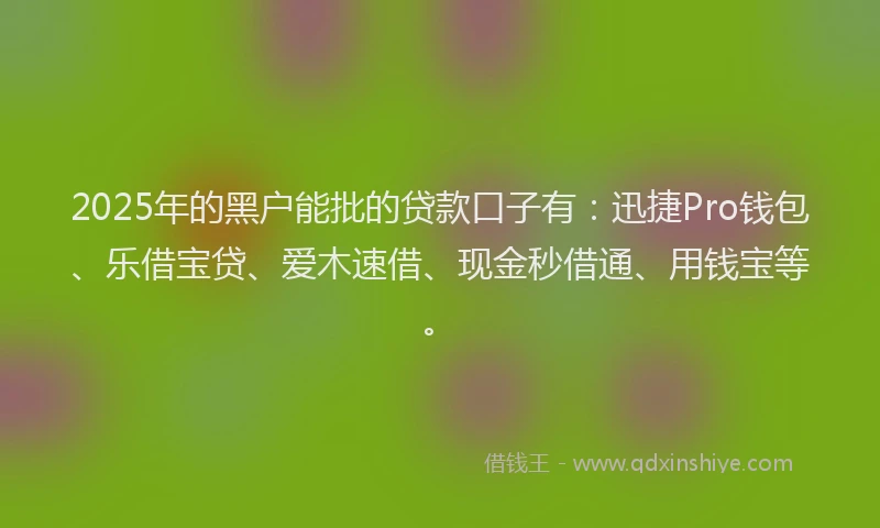 2025年的黑户能批的贷款口子有：迅捷Pro钱包、乐借宝贷、爱木速借、现金秒借通、用钱宝等。