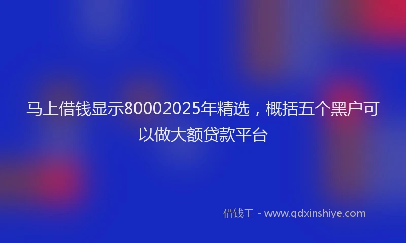 马上借钱显示80002025年精选，概括五个黑户可以做大额贷款平台