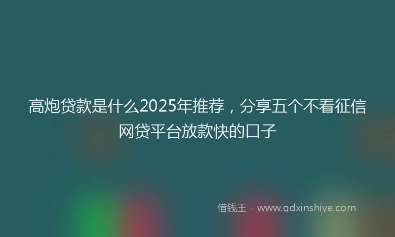 高炮贷款是什么2025年推荐，分享五个不看征信网贷平台放款快的口子