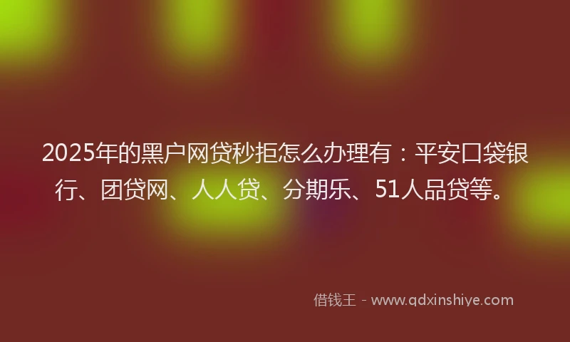 2025年的黑户网贷秒拒怎么办理有：平安口袋银行、团贷网、人人贷、分期乐、51人品贷等。
