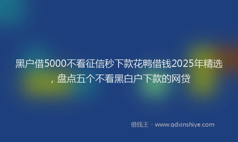 黑户借5000不看征信秒下款花鸭借钱2025年精选，盘点五个不看黑白户下款的网贷