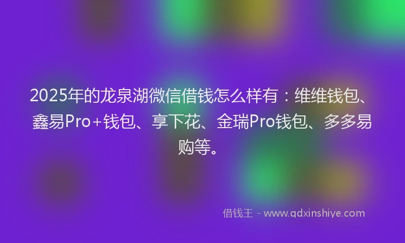 2025年的龙泉湖微信借钱怎么样有:维维钱包、鑫易Pro+钱包、享下花、金瑞Pro钱包、多多易购等。