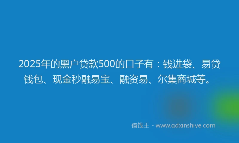 2025年的黑户贷款500的口子有：钱进袋、易贷钱包、现金秒融易宝、融资易、尔集商城等。