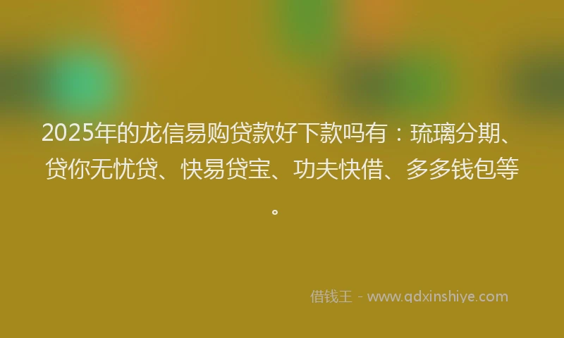2025年的龙信易购贷款好下款吗有：琉璃分期、贷你无忧贷、快易贷宝、功夫快借、多多钱包等。
