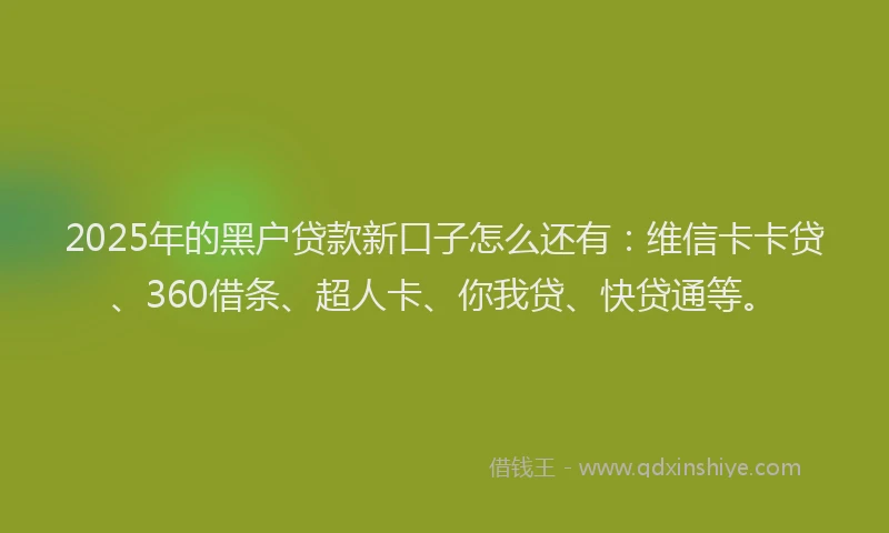 2025年的黑户贷款新口子怎么还有：维信卡卡贷、360借条、超人卡、你我贷、快贷通等。