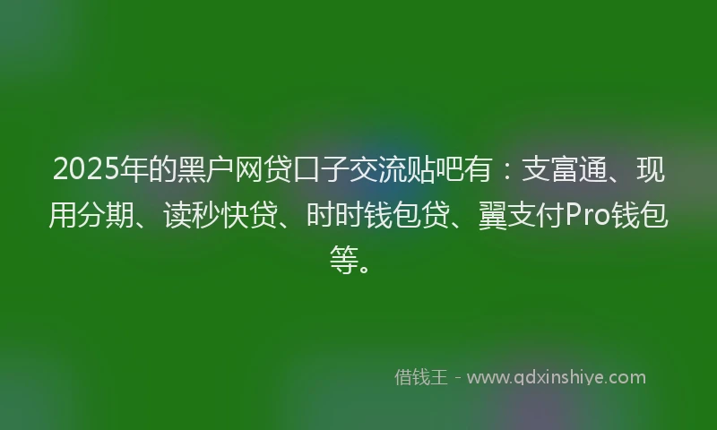 2025年的黑户网贷口子交流贴吧有：支富通、现用分期、读秒快贷、时时钱包贷、翼支付Pro钱包等。
