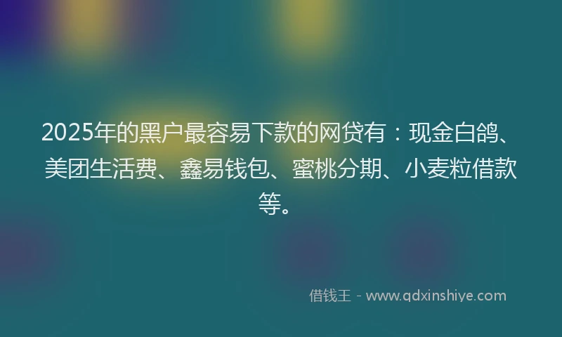 2025年的黑户最容易下款的网贷有：现金白鸽、美团生活费、鑫易钱包、蜜桃分期、小麦粒借款等。