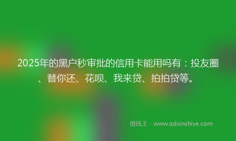 2025年的黑户秒审批的信用卡能用吗有：投友圈、替你还、花呗、我来贷、拍拍贷等。