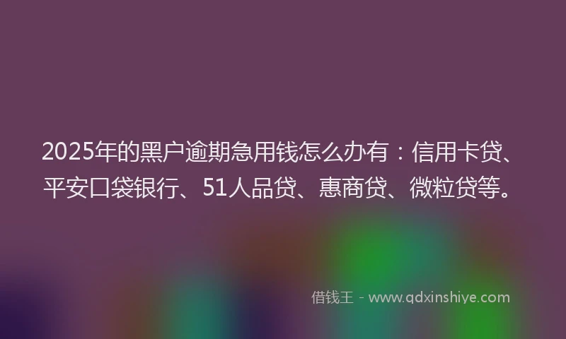 2025年的黑户逾期急用钱怎么办有：信用卡贷、平安口袋银行、51人品贷、惠商贷、微粒贷等。