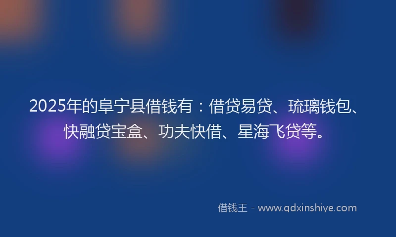 2025年的阜宁县借钱有:借贷易贷、琉璃钱包、快融贷宝盒、功夫快借、星海飞贷等。