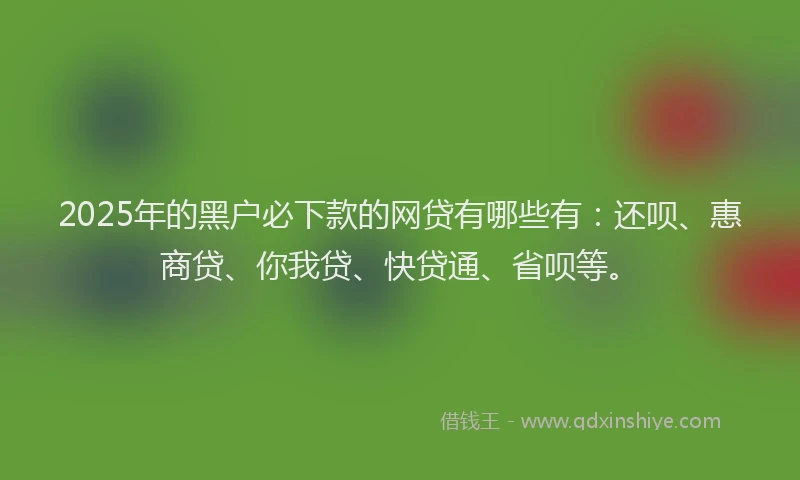 2025年的黑户必下款的网贷有哪些有:还呗、惠商贷、你我贷、快贷通、省呗等。