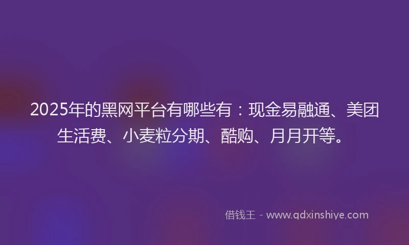 2025年的黑网平台有哪些有：现金易融通、美团生活费、小麦粒分期、酷购、月月开等。