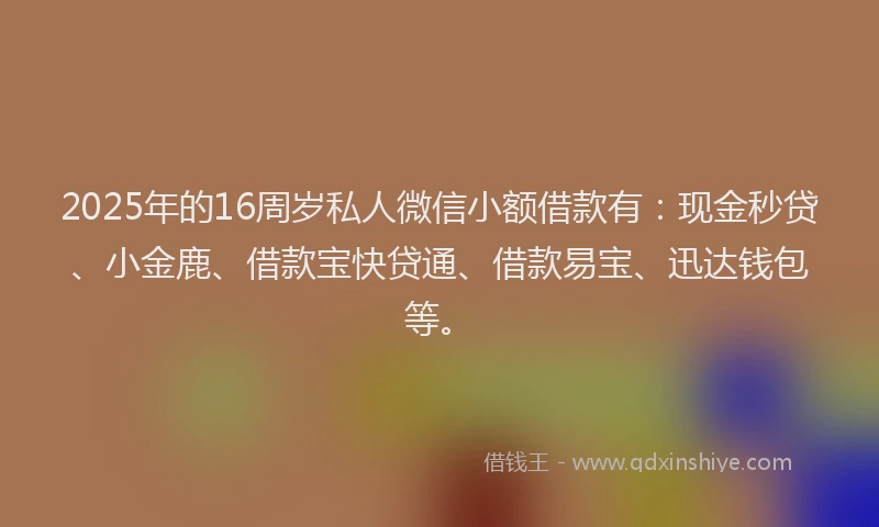 2025年的16周岁私人微信小额借款有：现金秒贷、小金鹿、借款宝快贷通、借款易宝、迅达钱包等。