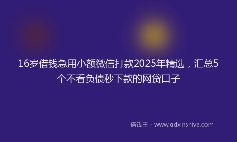 16岁借钱急用小额微信打款2025年精选，汇总5个不看负债秒下款的网贷口子