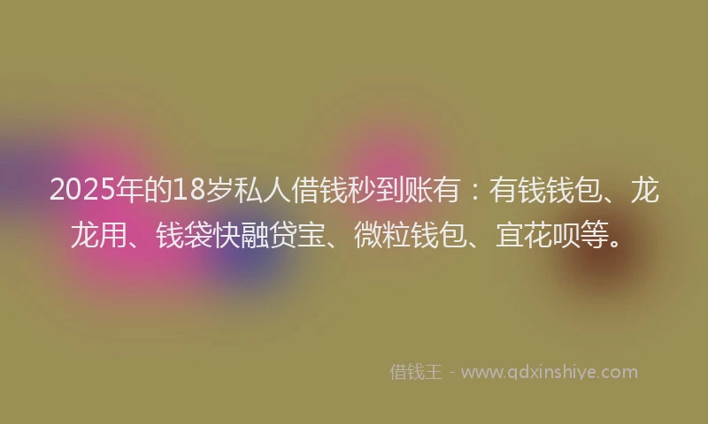 2025年的18岁私人借钱秒到账有：有钱钱包、龙龙用、钱袋快融贷宝、微粒钱包、宜花呗等。