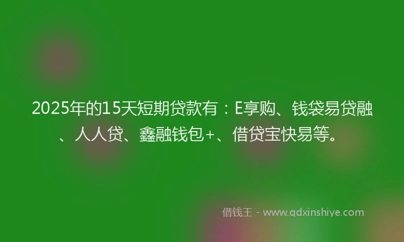 2025年的15天短期贷款有：E享购、钱袋易贷融、人人贷、鑫融钱包+、借贷宝快易等。